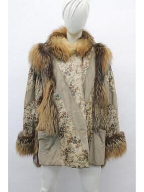 Excellent Beige Leather/Suede & Fox Fur Coat Jacket Women Woman Size 4 Small